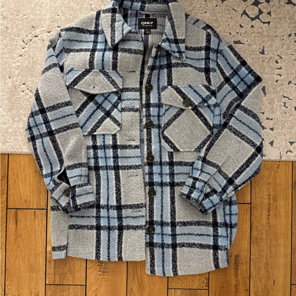 ONLY Blue and Gray Plaid Jacket